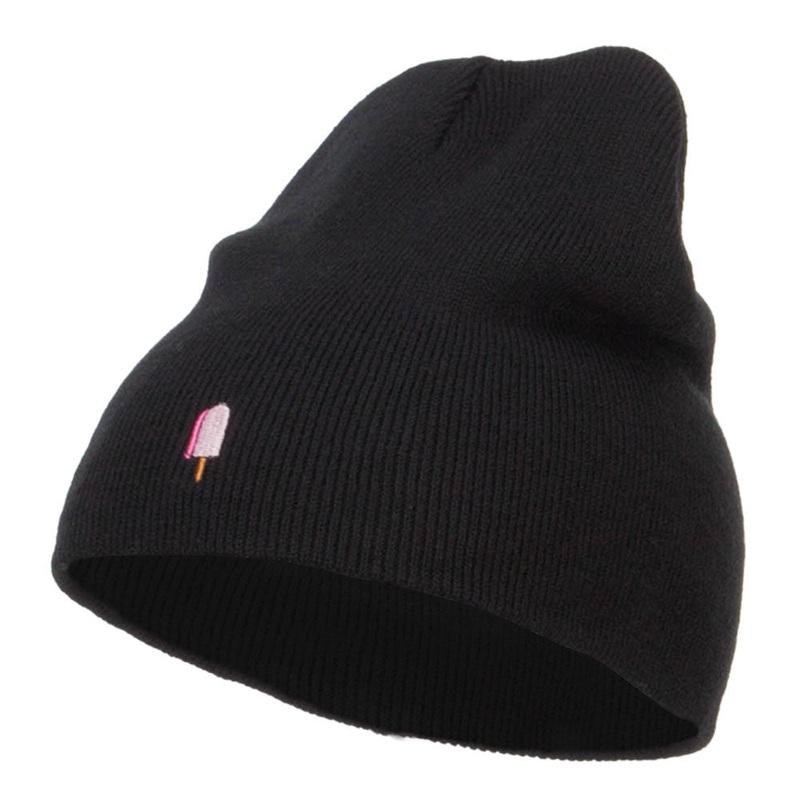 Mini Popsicle Embroidered Short Beanie Black One Size