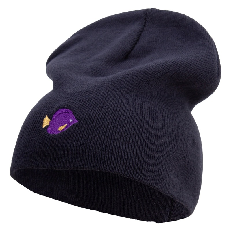 Purple Tang Embroidered Big Size Superior Cotton Short Knit Beanie Navy XL-3XL