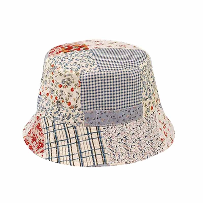 Reversible Floral Patchwork Bucket Hat for Small Heads Blue Small (55 cm)