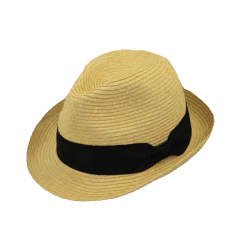 Small Heads Straw Fedora Hat with Black Band – Jeanne Simmons Hats Tan XS (53 cm)