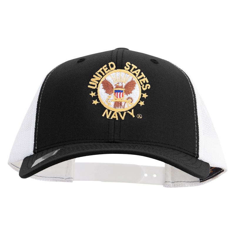 US Navy Circle Emblem Embroidered Contrast Trucker Cap Black White One Size