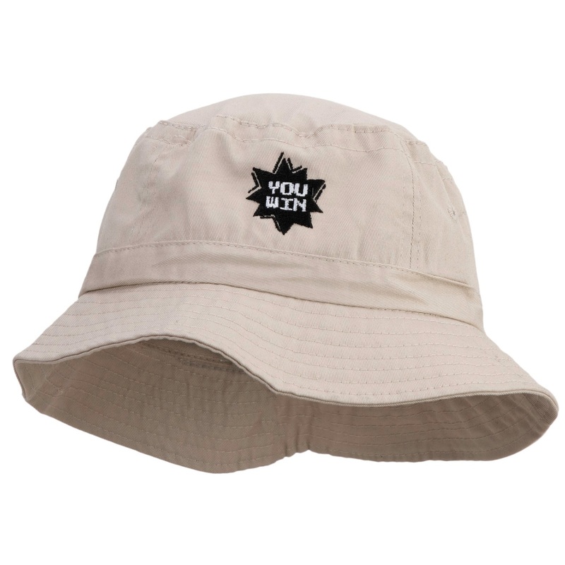 You Win Embroidered Pigment Dyed Bucket Hat Khaki One Size