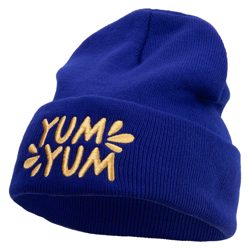 Yum Yum Embroidered 12 Inch Long Knitted Beanie Royal One Size