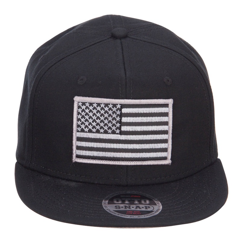 Grey American Flag Patched Flat Snapback Cap Black One Size
