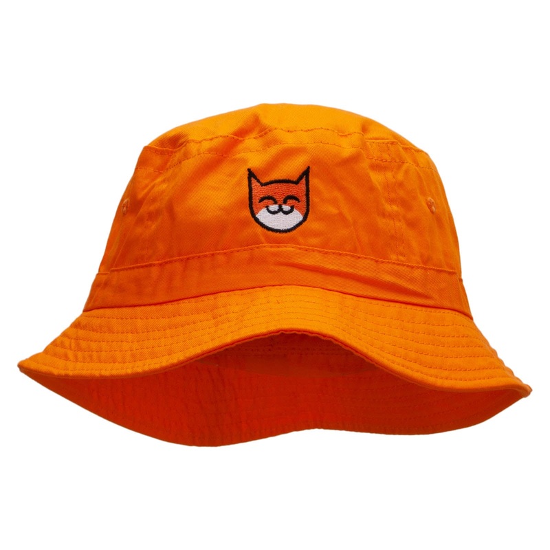 Happy Cat Embroidered Pigment Dyed Bucket Hat Orange One Size