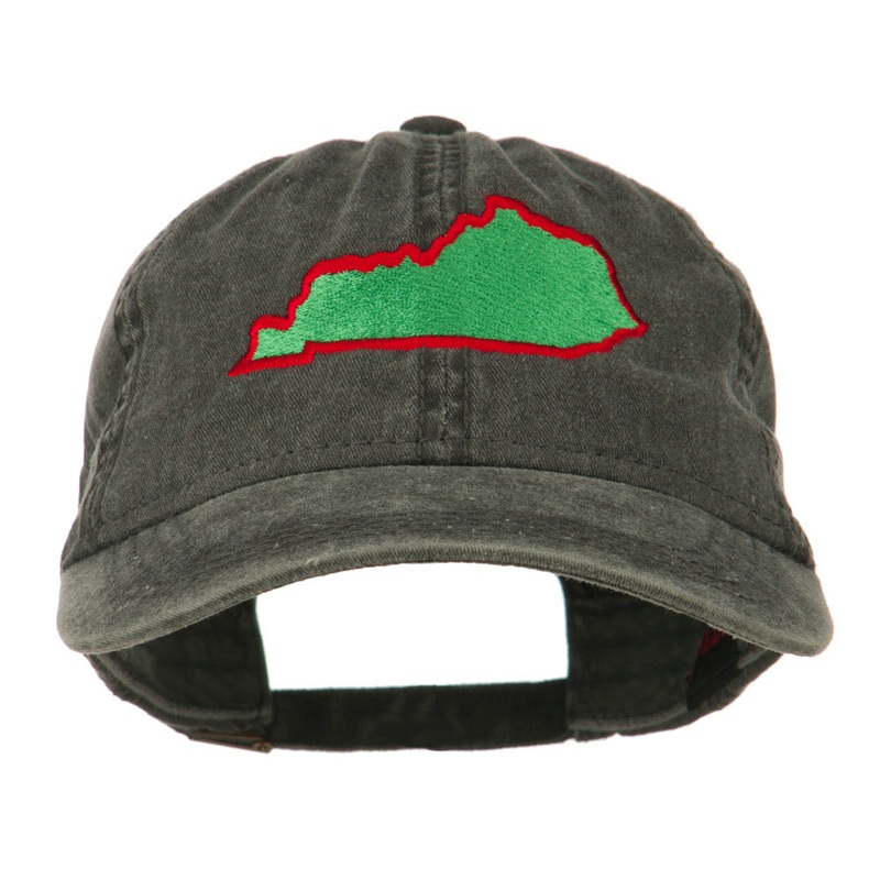 Kentucky State Map Embroidered Washed Cap Black One Size