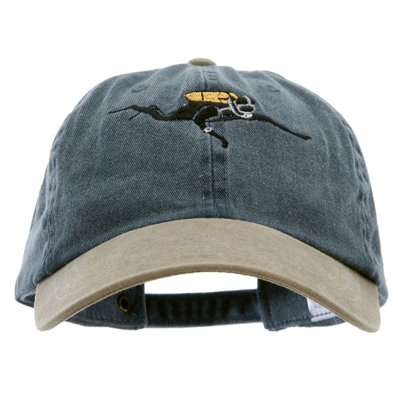 Scuba Diver Embroidered Pigment Dyed Wash Cap Navy Khaki One Size