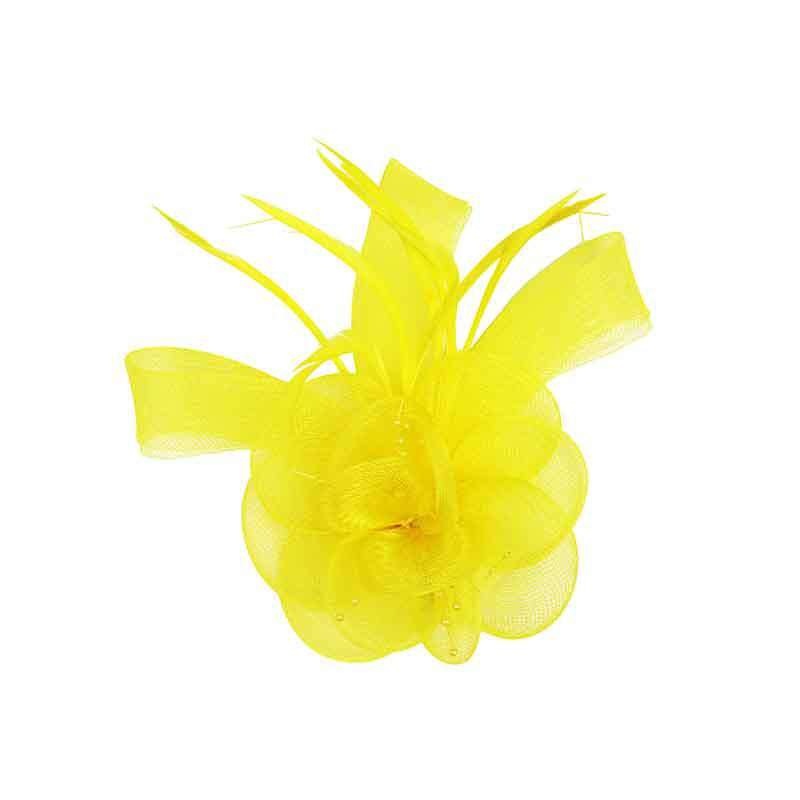 Small Mesh Fascinator with Feather Accent Yellow