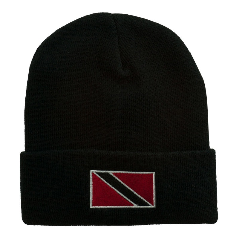Trinidad Flag Embroidered Long Knitted Beanie Black One Size