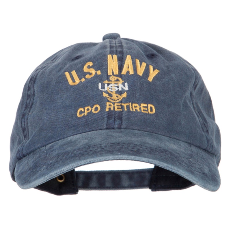 US Navy CPO Retired Military Embroidered Washed Cotton Twill Cap Navy One Size