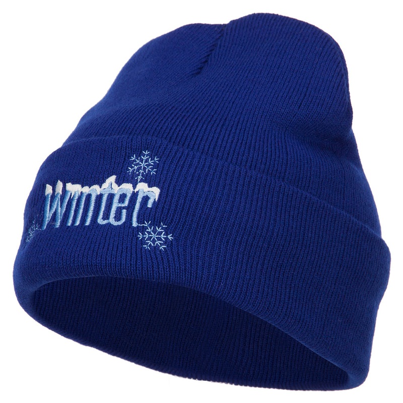 Winter with Snowflake Embroidered Long Beanie Royal One Size