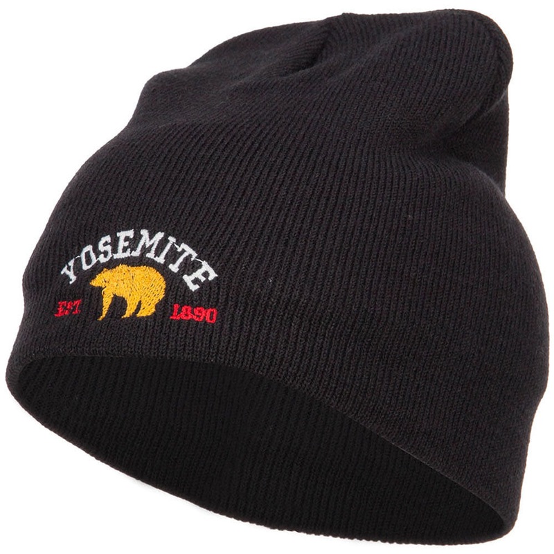 Yosemite National Park Embroidered Short Beanie Black One Size