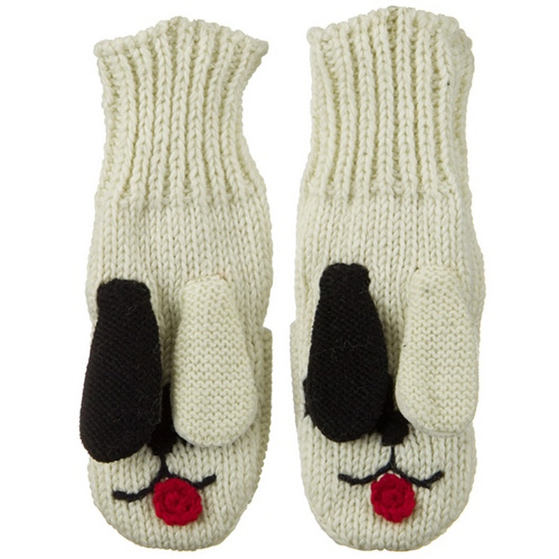 Adult Animal Wool Mitten Puppy One Size