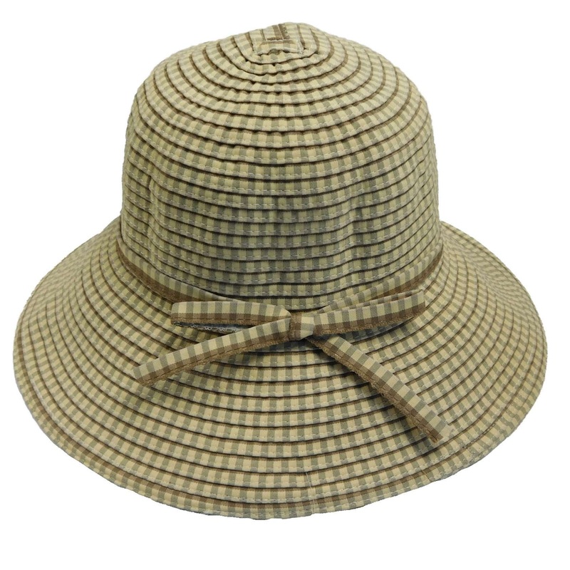 Checkered Ribbon Summer Big Brim Hat – Jeanne Simmons Hats Beige OS (57 cm)