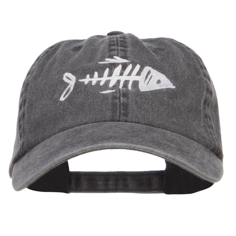 Fish Bone Embroidered Washed Cap Black One Size
