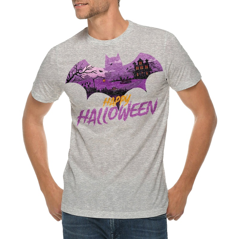 Halloween Bat Graphic Design Ring Spun Combed Cotton Short Sleeve Deluxe Jersey T-Shirt Heather Grey XS