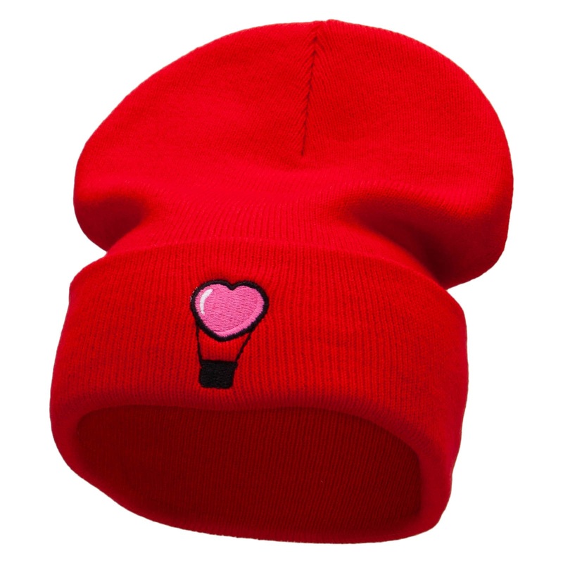 Heart Air Balloon Embroidered 12 Inch Long Knitted Beanie Red One Size