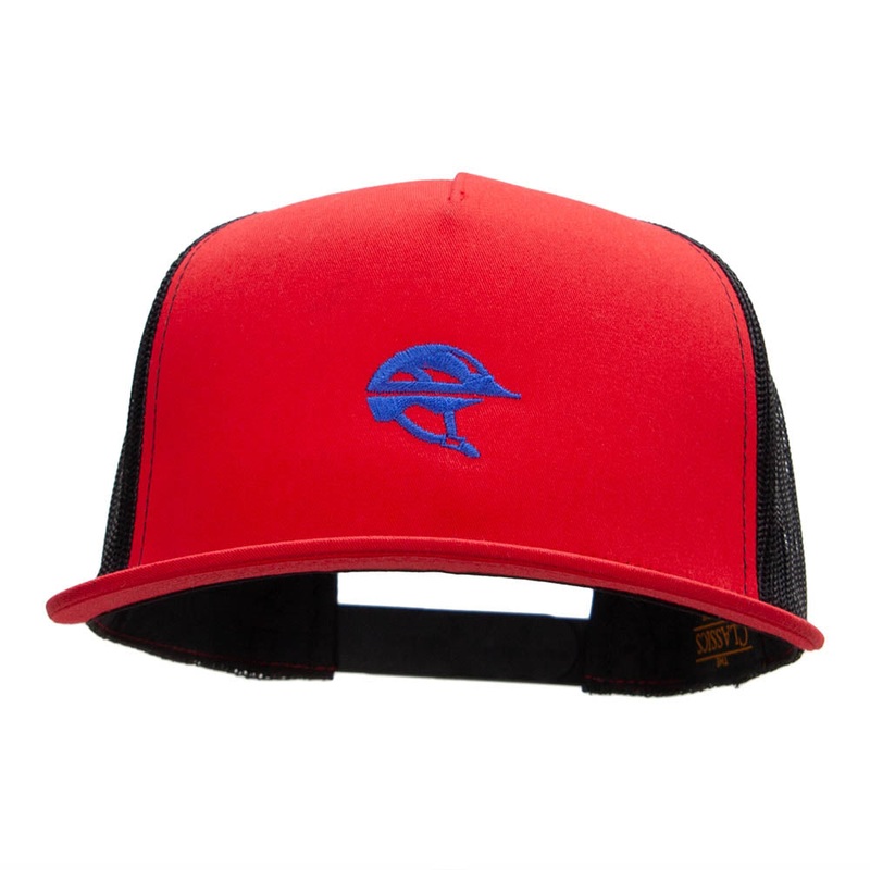 Helemet Embroidered Classic 5 Panel Mesh Trucker Snapback Red Black One Size