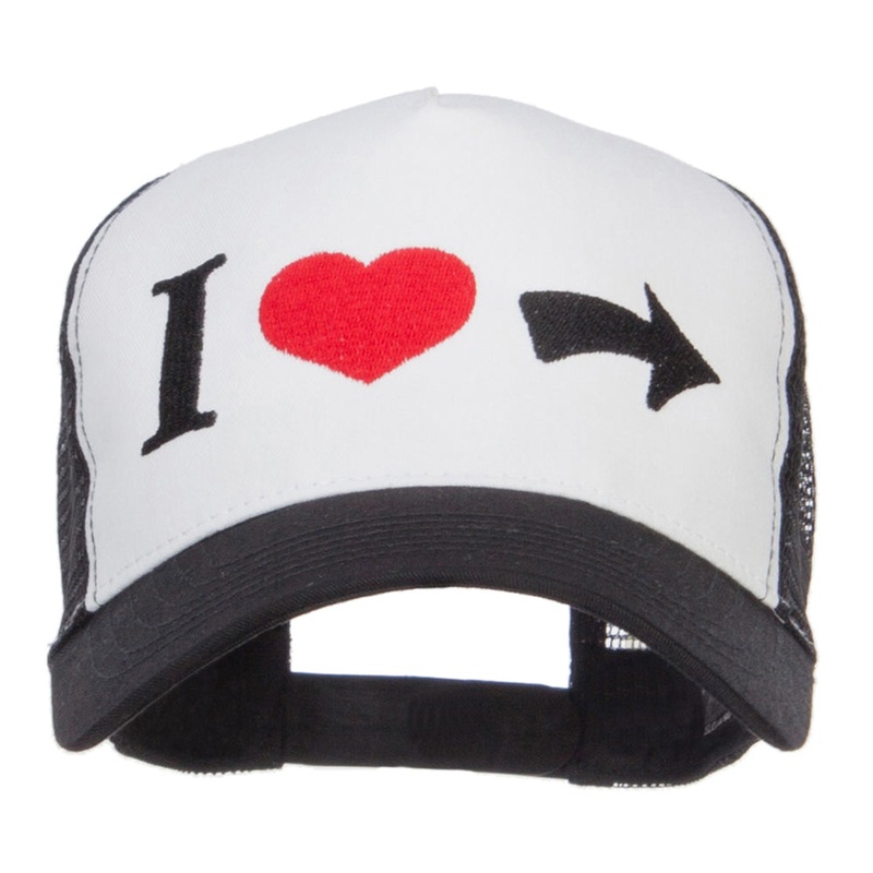 I Heart Right Embroidered 5 Panel Mesh Cap White Black One Size