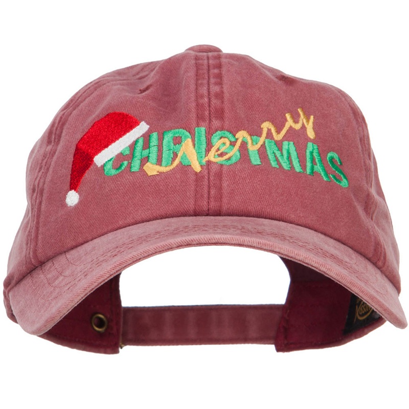 Merry Christmas Santa Hat Embroidered Unstructured Cap Wine One Size
