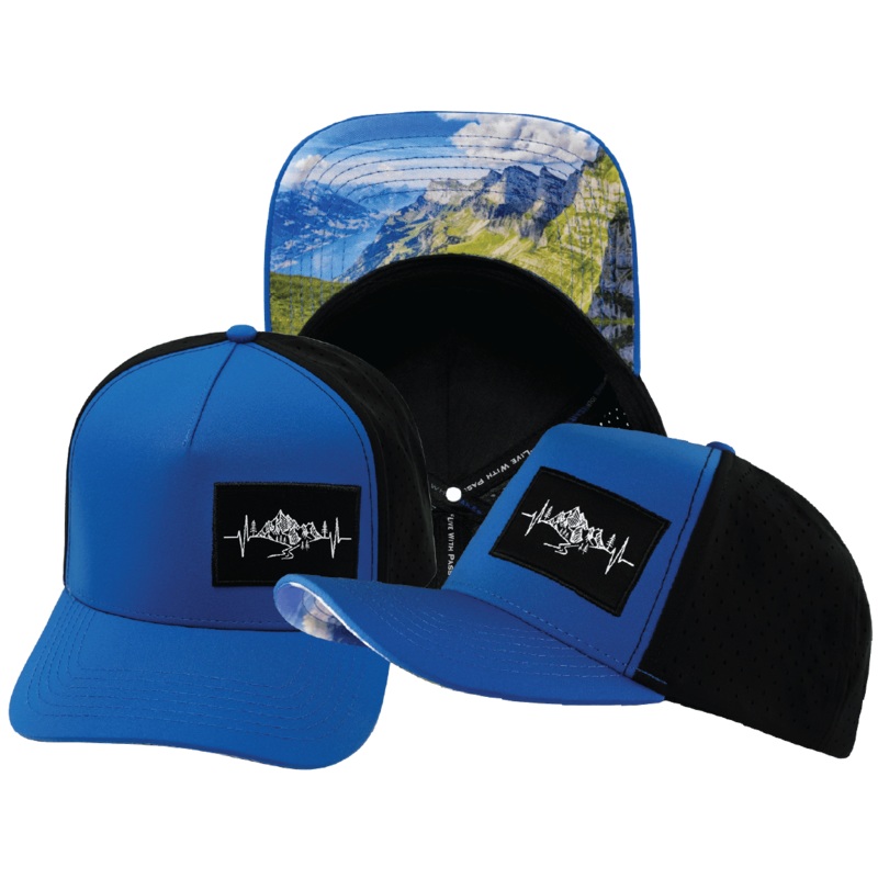 Mountains Hat – Trucker Hat – Royal Blue / Black – Laser Mesh