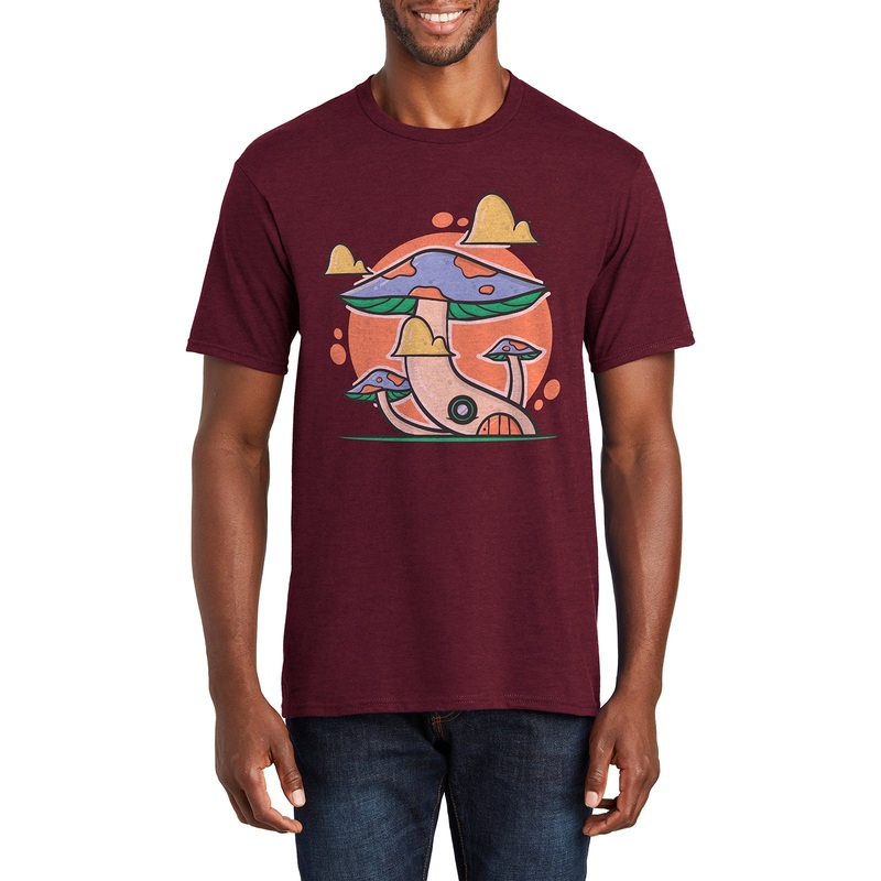 Mushroom Cottage Graphic Men’s Fan Favorite Crew Neck Tee Shirt Athletic Maroon S