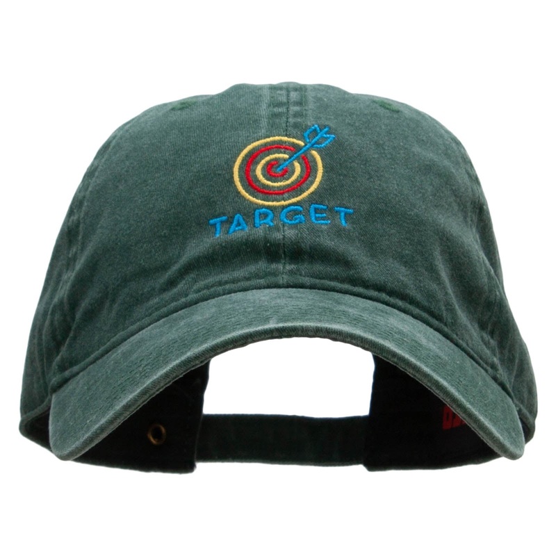 Neon Bulls Eye Embroidered Washed Cotton Brass Buckle Cap Dk Green One Size