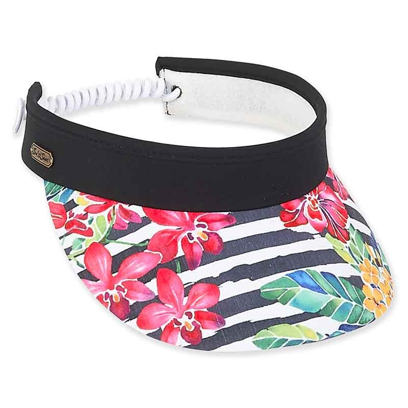Pink Flowers Striped Sun Visor with Coil Lace Closure – Sun ‘N’ Sand Hats Pink
