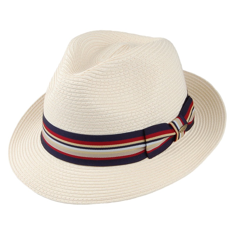 Scala Hats Drums Fine Braid Toyo Fedora Hat – Natural-Navy Small/Medium