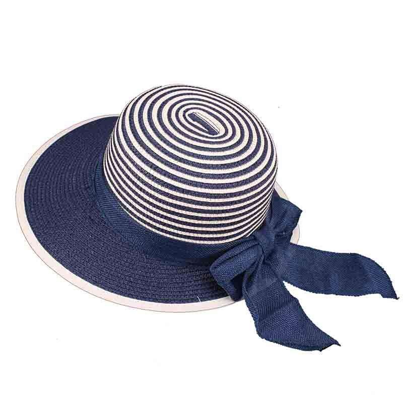 Striped Crown Straw Summer Hat Blue