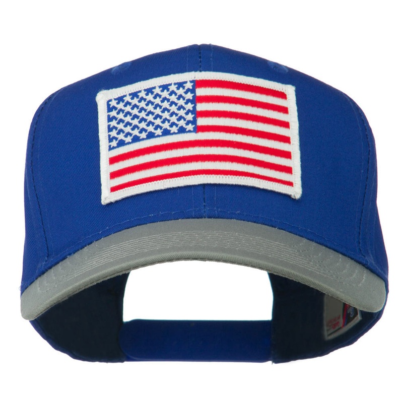 White American Flag Patched Cotton Twill Cap Grey Royal One Size