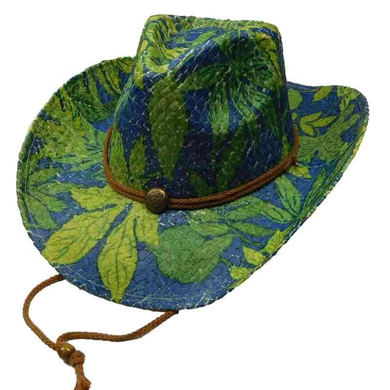 Woven Toyo Floral Cowboy Hat with Chin Cord – Jungle Blue-green