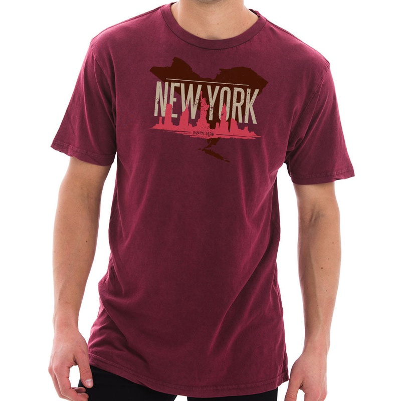 Aged New York Skyline Graphic Design Cotton Vintage Short Sleeve T-Shirt Vintage Brick XS