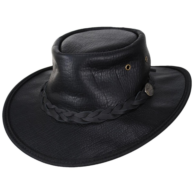 American Bison Leather Foldaway Drover Hat BLACK S