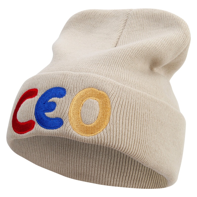 Ceo Embroidered 12 Inch Long Knitted Beanie Birch One Size