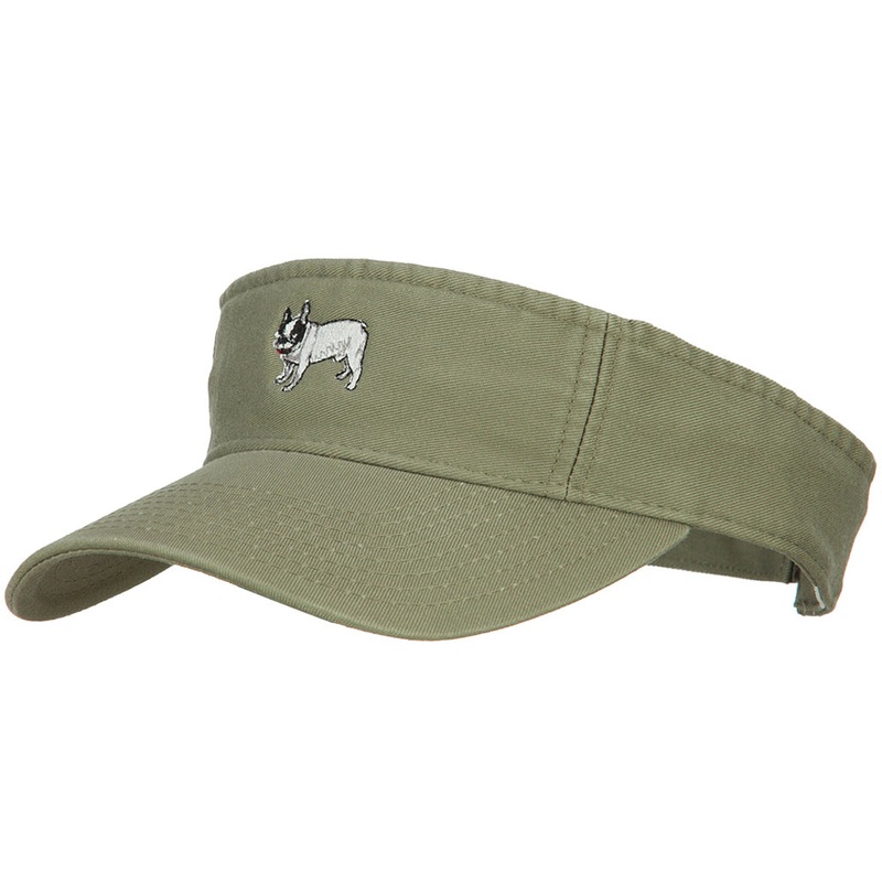 French Bulldog Embroidered Pro Style Cotton Washed Visor Olive One Size