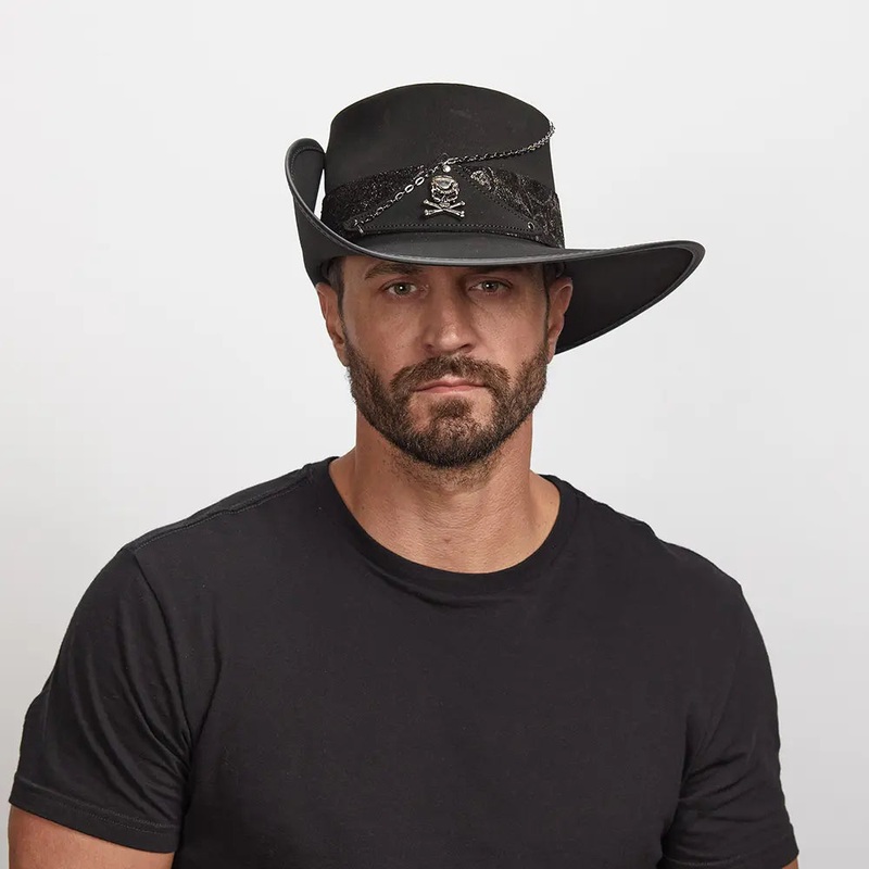Hook | Mens Black Suede Leather Cavalier Hat Black MD