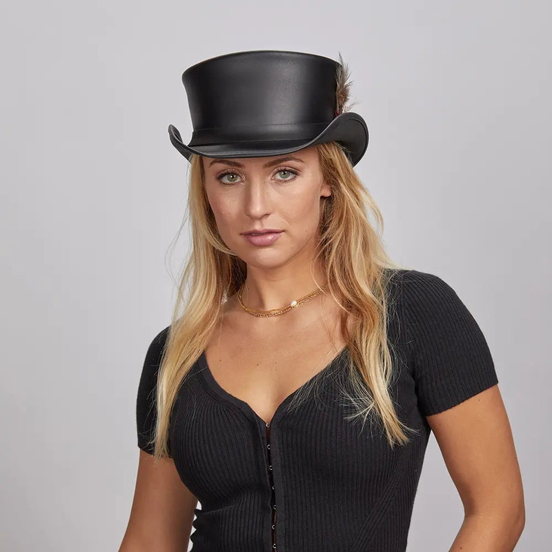 Marlow LT | Womens Leather Top Hat with LT Hat Band Black SM