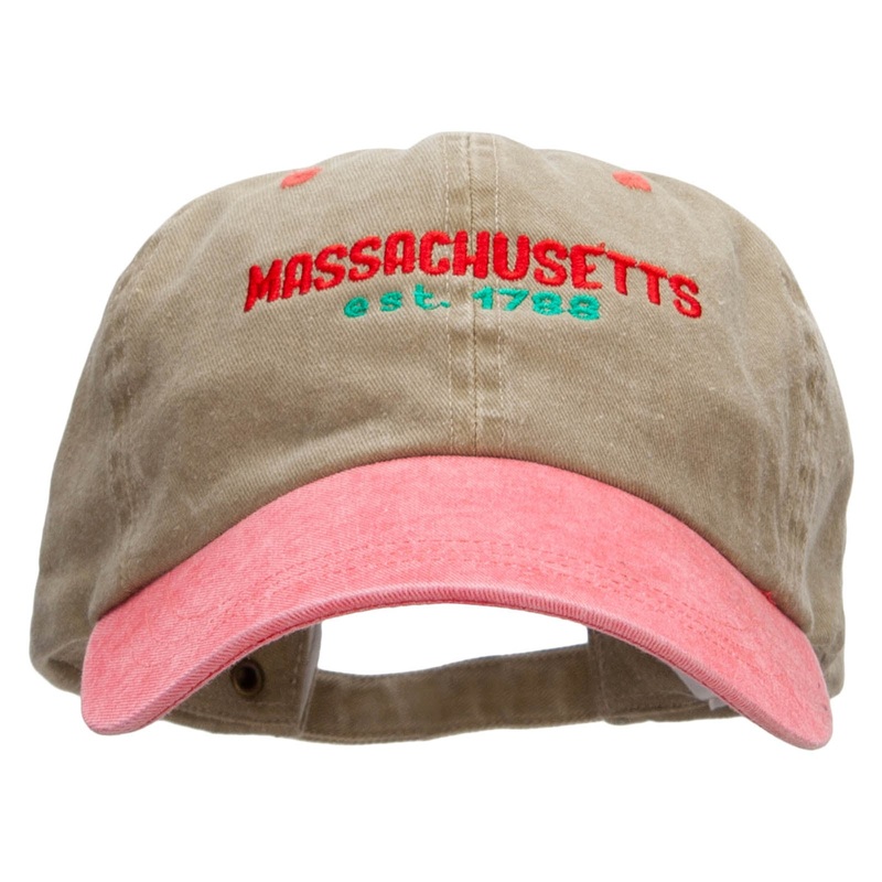 Massachusetts Year Established Embroidered Pigment Dyed Wash Cap Khaki Red One Size