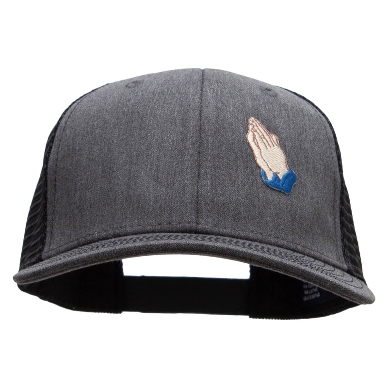 Praying Hands Symbol 6 Panel Structured Deluxe Trucker Cap Heather Charcoal Black One Size