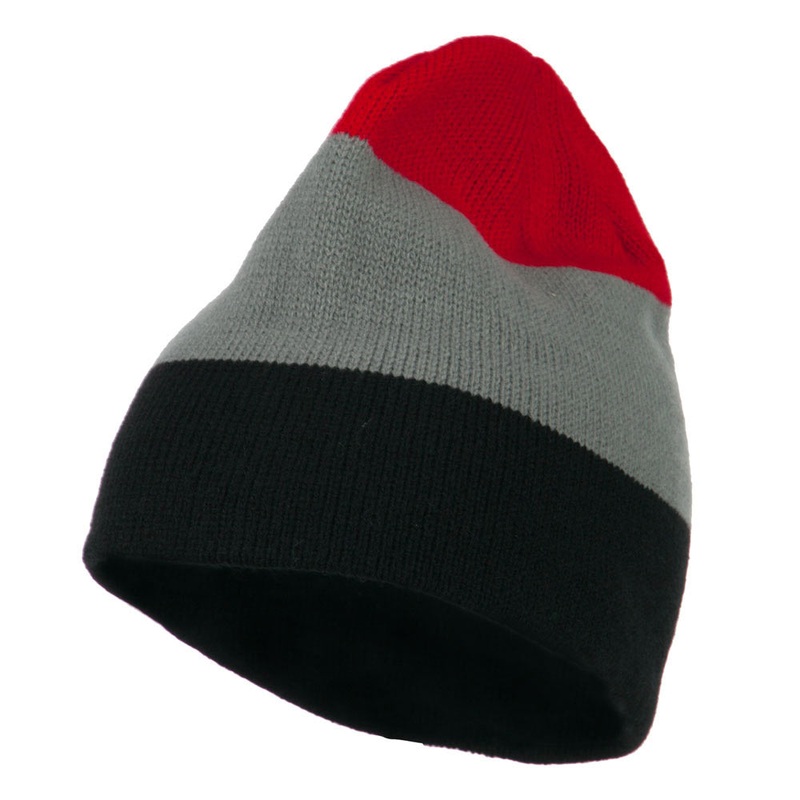 Three Colors Striped Knitted Beanie Green One Size