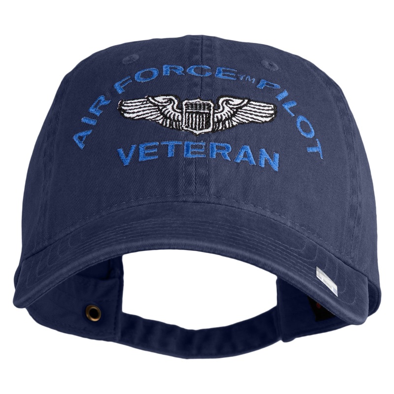 U.S. Air Force Pilot Veteran Embroidered Washed Solid Pigment Dyed Cotton Twill Brass Buckle Cap Navy One Size