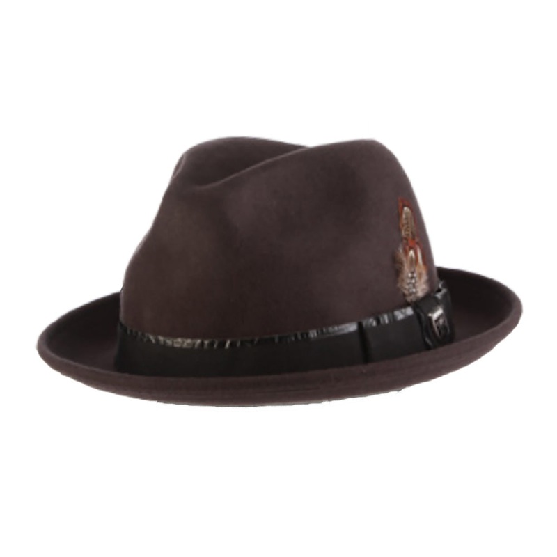 Wool Felt Fedora with Faux Crocodile Band – Stacy Adams Hats Brown X-Large (61 cm)