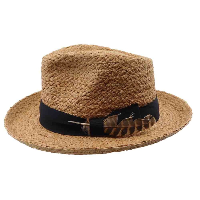 Woven Raffia Fedora Hat with Side Feather – Brooklyn Hat Co Natural Large (59 cm)