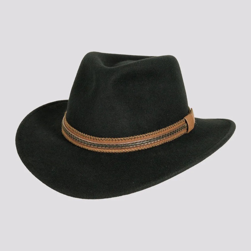 Zion | Mens Crushable Wool Felt Outback Hat Black SM