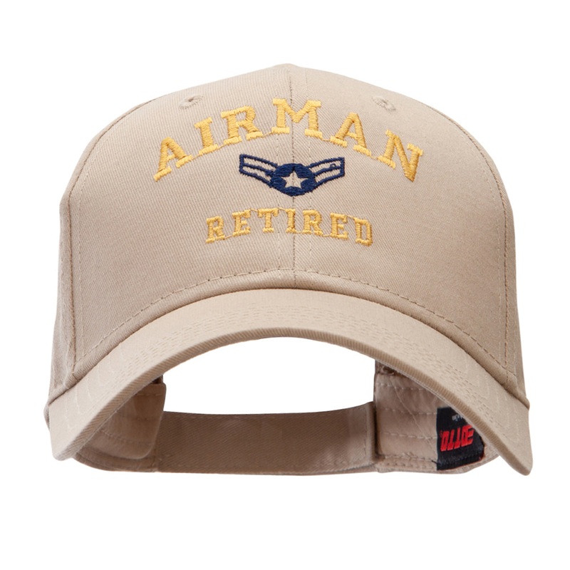 Airman Retired Embroidered Solid Cotton Twill Low Profile Strap Cap Khaki One Size