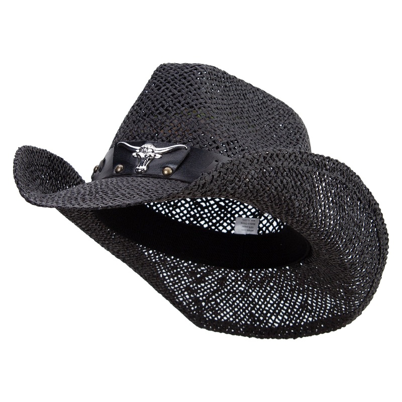 Big Size Bull Emblem Cowboy Hat Black XL-2XL