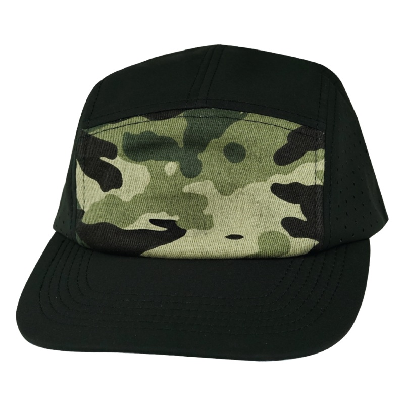Blank – 5 Panel – Sporty – Unstructured – Black / Green Camo (Unisex) – Laser Mesh