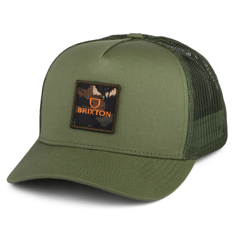 Brixton Hats Alpha Block NetPlus MP Trucker Cap – Olive Adjustable