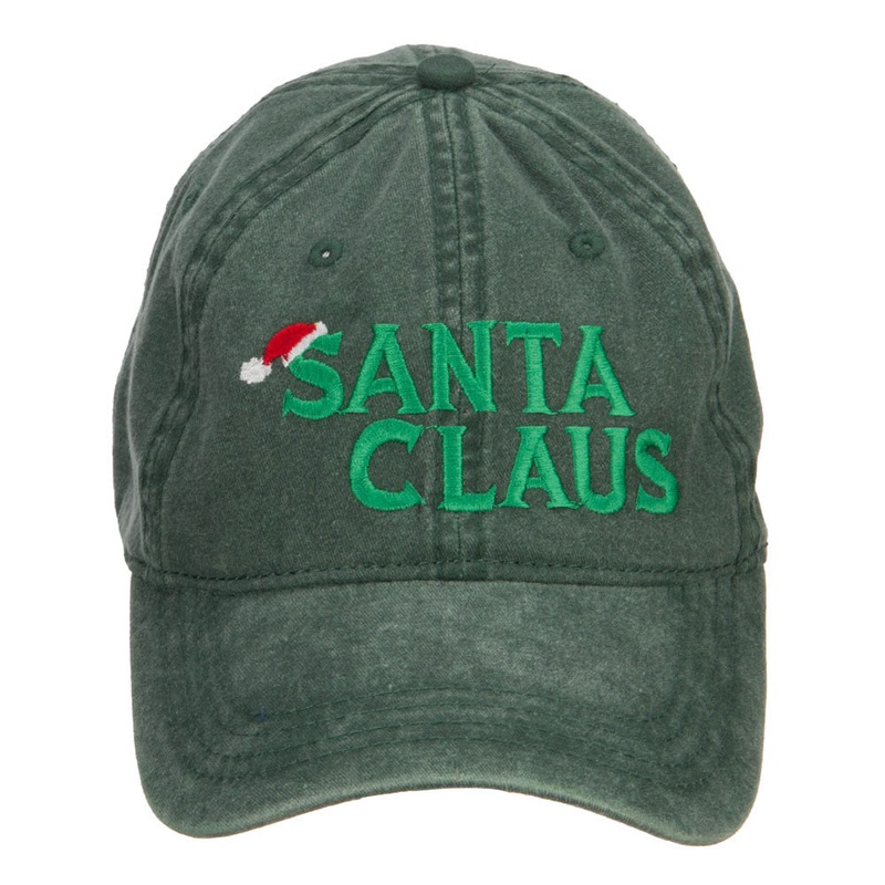 Christmas Hat Santa Claus Embroidered Washed Cap Dk Green One Size